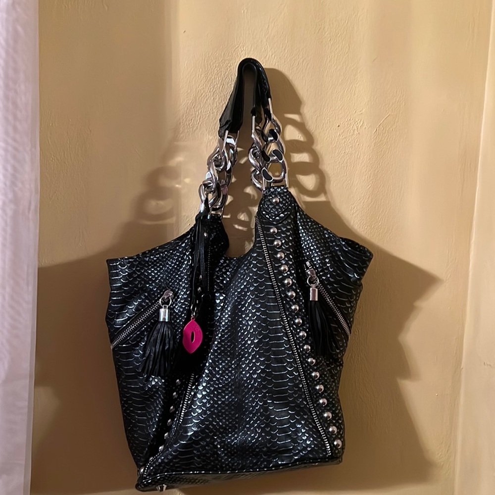 Betsey Johnson large slouchy studded shoulder tote